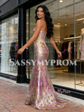 Strapless Sequin Trumpet Mermaid Colorful Pink Floral Prom Dress