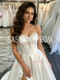 Sweetheart A Line Beading Satin Wedding Dress With Slit