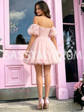 Tulle Off The Shoulder Blush Pink Short Mini Homecoming Dress