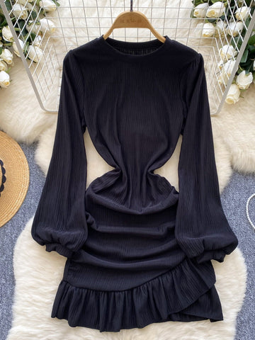 Flattering Long Sleeves Black Mini Dress