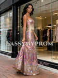 Strapless Sequin Trumpet Mermaid Colorful Pink Floral Prom Dress