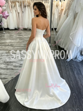 Sweetheart A Line Beading Satin Wedding Dress With Slit