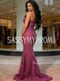 Beading Trumpet Mermaid Strapless Navy Tulle Prom Dress