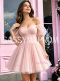 Tulle Off The Shoulder Blush Pink Short Mini Homecoming Dress