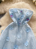 Delicate Flowers Blue Tulle Mini Dress