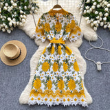 Floral Embroidery Vibrant Yellow Lace Dress