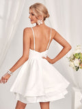 White Short Mini Satin A Line Wedding Dress