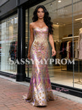 Strapless Sequin Trumpet Mermaid Colorful Pink Floral Prom Dress