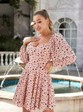 Heart Printed Long Sleeve Mini Dress