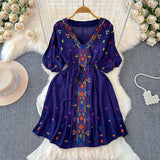 Embroidery White V-Neck Chiffon Summer Dress