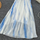 Elegant Pleats Breezy Blue Dress