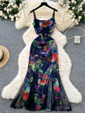 Ruched Bold Flower Maxi Dress