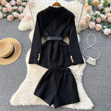 Structured Blazer Shorts Black Two-Piece Set