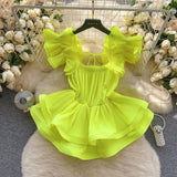 Flouncy Ruffles Bold Yellow Pleated Top