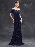 Trumpet Mermaid Navy Off The Shoulder Sequin Prom Dress