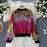 Eye-Catching Gradient Vibrant Sequin Zip-Up Jacket