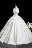 Satin Flower A Line White Off The Shoulder Wedding Dress