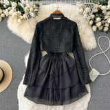 Embellished Button Bow-Tie Black Co-Ord Set