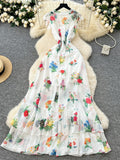 White Adorned Colorful Floral Patterns Dress