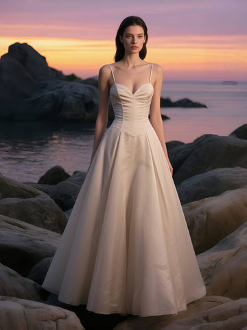 Spaghetti Straps A Line Corset Satin Wedding Dress