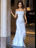 Satin Ruched Trumpet Mermaid Off The Shoulder Wedding Dress