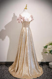 Off The Shoulder Sequins Gold Trumpet Mermaid Prom Dress