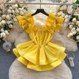 Flouncy Ruffles Bold Yellow Pleated Top