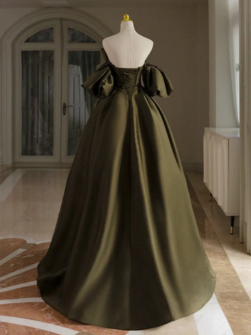 Majestic Olive Green Short Sleeves Ball Prom Dress