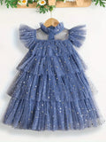 Blue Toddler Girls Sequin Ruffle Trim Layered Tutu Dress