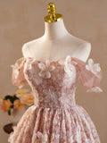 Flower Lace Pink Off The Shoulder Homecoming Dress