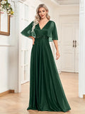 Cape Sleeve Sequin V Neck A Line Maxi Party Dress