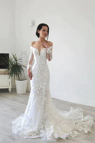Long Sleeves Elegant Lace Mermaid Wedding Dress