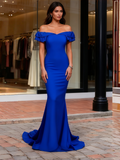 Spandex Trumpet Mermaid Royal Blue Ruffles Prom Dress