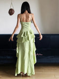 Soft Green Asymmetrical Ruffled Dress