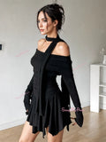 Long Sleeve Short Mini Flattering Black Dress