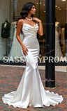Ruched Satin Trumpet Mermaid Spaghetti Straps Wedding Dress