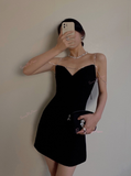 Spaghetti Straps Black Beading Spandex Party Dress