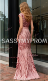 Sequin Square Sheath Column Red Straps Prom Dress With Slit
