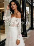 Lace Long Sleeve Tulle Off The Shoulder Beach Wedding Dress