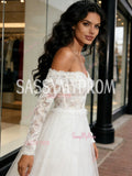 Lace Long Sleeve Tulle Off The Shoulder Beach Wedding Dress