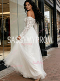 Lace Long Sleeve Tulle Off The Shoulder Beach Wedding Dress