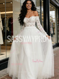 Lace Long Sleeve Tulle Off The Shoulder Beach Wedding Dress