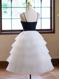 Black & White Short A-Line Tulle Appliques Homecoming Dress