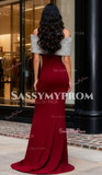 Off The Shoulder Burgundy Trumpet Mermaid Sequin Bow Prom Dress