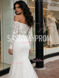 Long Sleeve Lace Trumpet Mermaid Off The Shoulder Tulle Wedding Dress