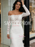 Long Sleeve Lace Trumpet Mermaid Off The Shoulder Tulle Wedding Dress