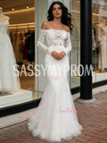 Long Sleeve Lace Trumpet Mermaid Off The Shoulder Tulle Wedding Dress