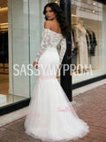 Long Sleeve Lace Trumpet Mermaid Off The Shoulder Tulle Wedding Dress