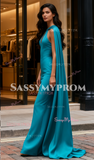 Trumpet Mermaid Satin Blue Cape Long Prom Dress