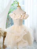 Ruffles Short Lace Up Champagne Tulle Homecoming Dress